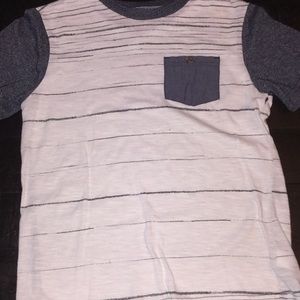 White with navy stripes